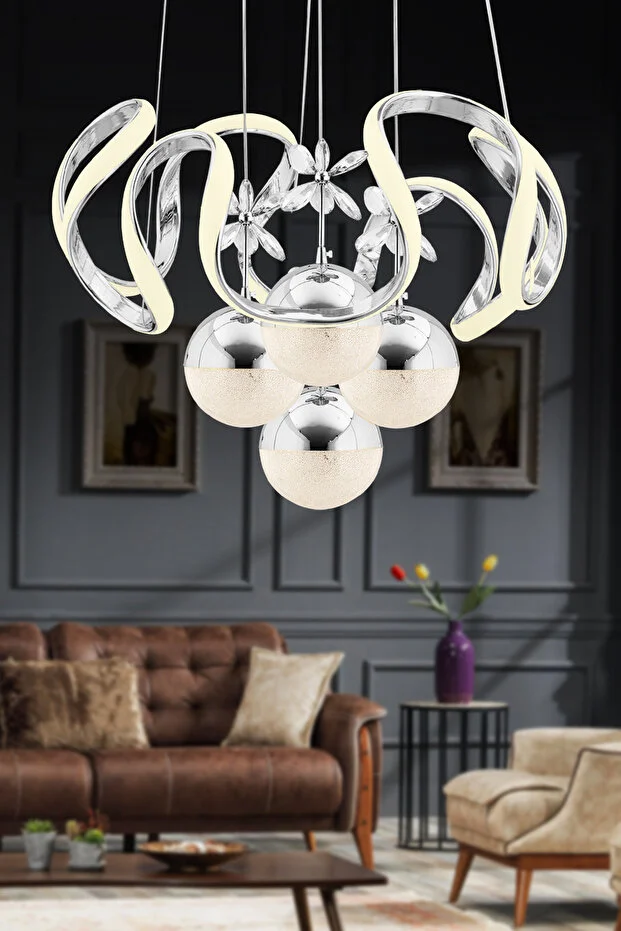 Mina 4'lü Gümüş Led Üç Renk Ledli Avize